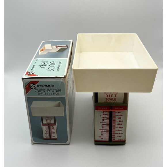 Vintage 1983 Sterling Plastics Borden USA #643 Adjustable Diet Scale w Food Tray - Picture 2 of 12